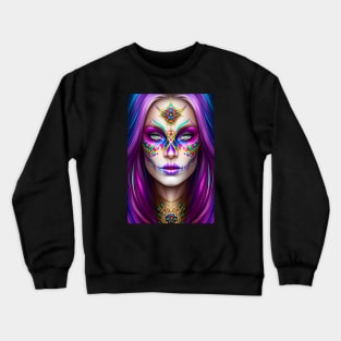 Sugar Skull Art - Woman in Makeup Crewneck Sweatshirt